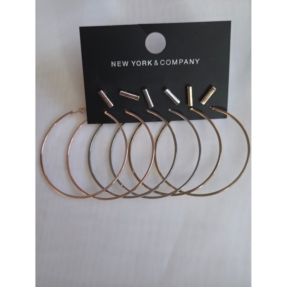 New York & Company 6 Pair Earring Set Gold Silver Rose Gold Hoops Studs 72079988